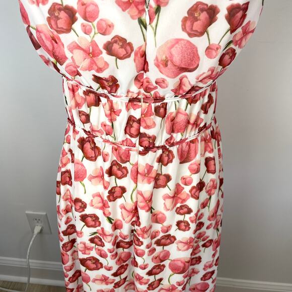 SIPOS NEW YORK Strawberry Floral Midi Dress In White Pink Size Large - Picture 11 of 14